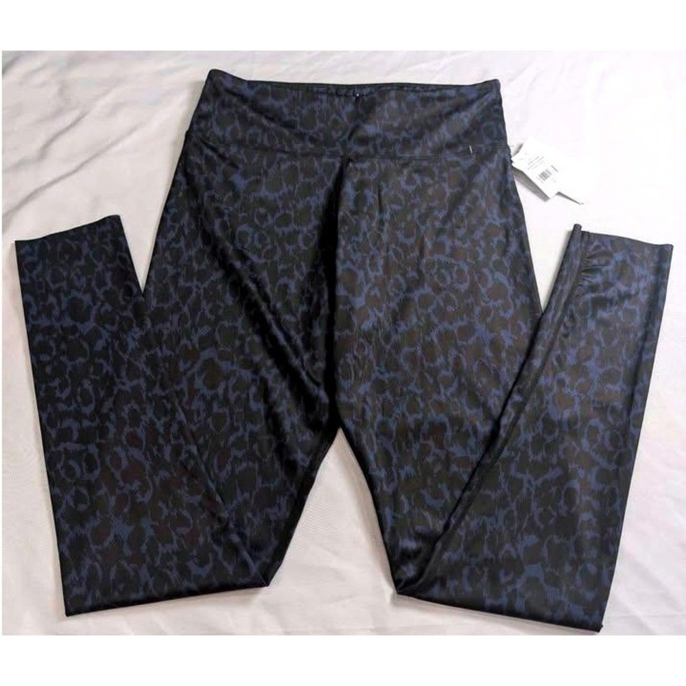 Halston Studio‎ Leggings ~ Size Medium ~ Navy Blue Abstract Leopard Print ~ NWT